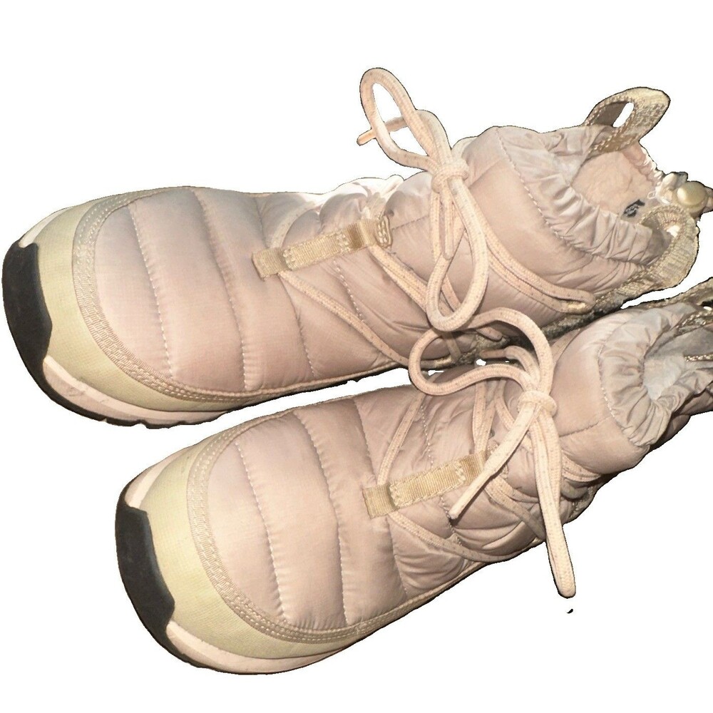 The North Face Women’s Insulated Snow Boots Faux Fur Beige Drawcord Size 10 - Picture 2 of 10